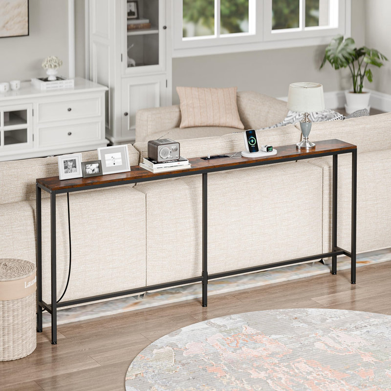17 Stories Rustic Brown Console Table With Charging Station Versatile 2 Tier Design For Home Decor Wayfair